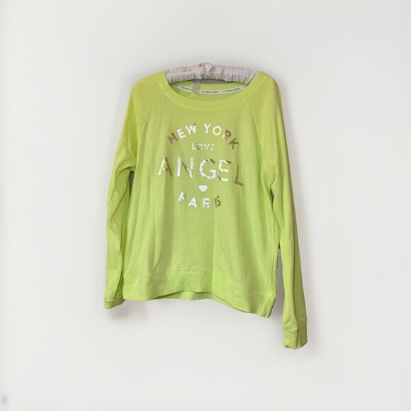 VictoriasSecret Womens soft Lime Green Sweatshirt Size Large Silver Angel - Picture 1 of 8